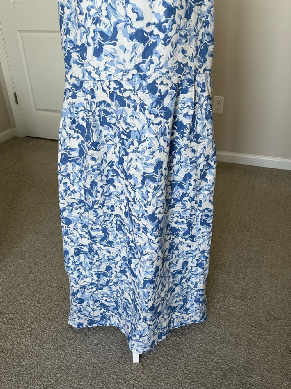 Like New Quince 100% European Linen Blue & White Floral Midi Dress Size XL - Picture 5 of 16